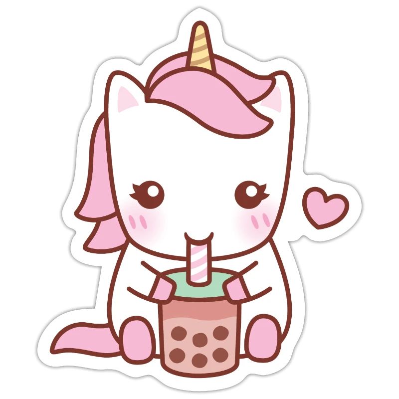 Cute White Unicorn Drinking Bubble Tea
