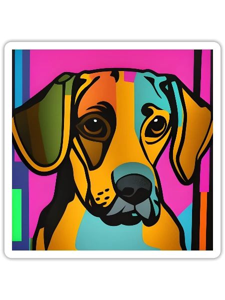 Chien Pop Art - Sticker taille S (10 x 10 cm) - blanc mat - Devant