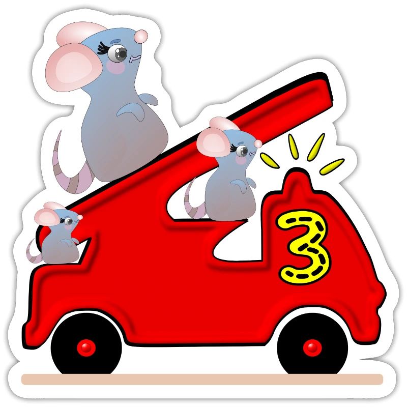 Fire Engine - THREE - 3rd Birthday - MICE