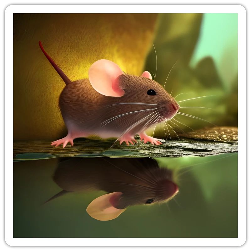 A mouse with its reflection in the mirror
