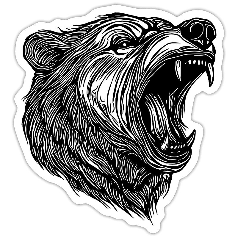 Wild bear head with sharp teeth