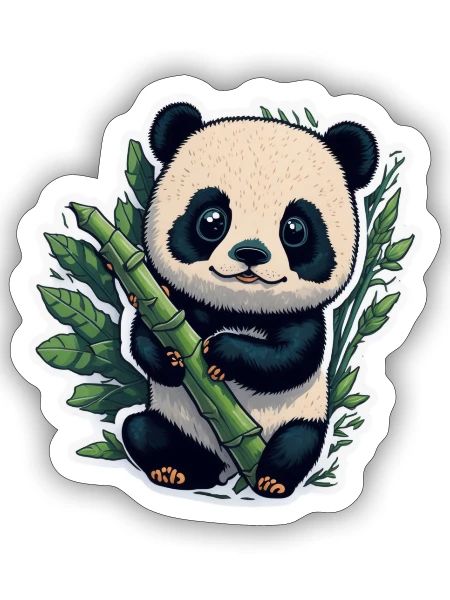 Cute Panda with Bamboo - Sticker Größe S (10 x 10 cm) - Mattweiß - Vorne
