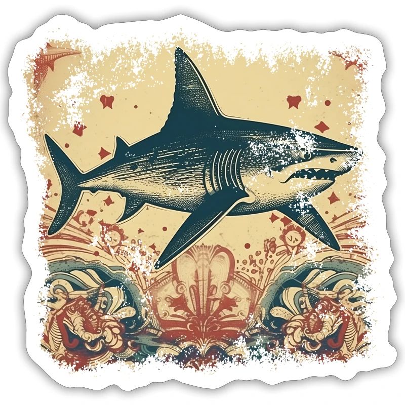 Cool retro shark with 50s patterns