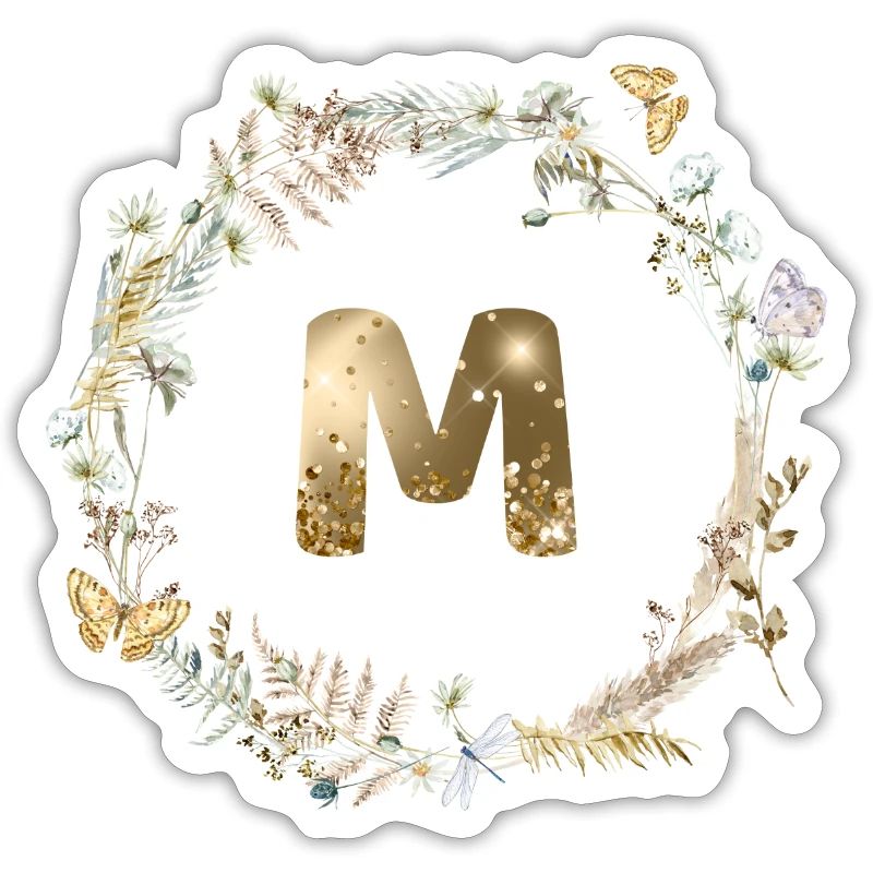 M Monogram Glitter Boho Wreath