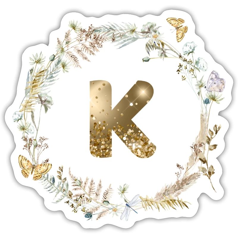 K Monogram Glitter Boho Wreath