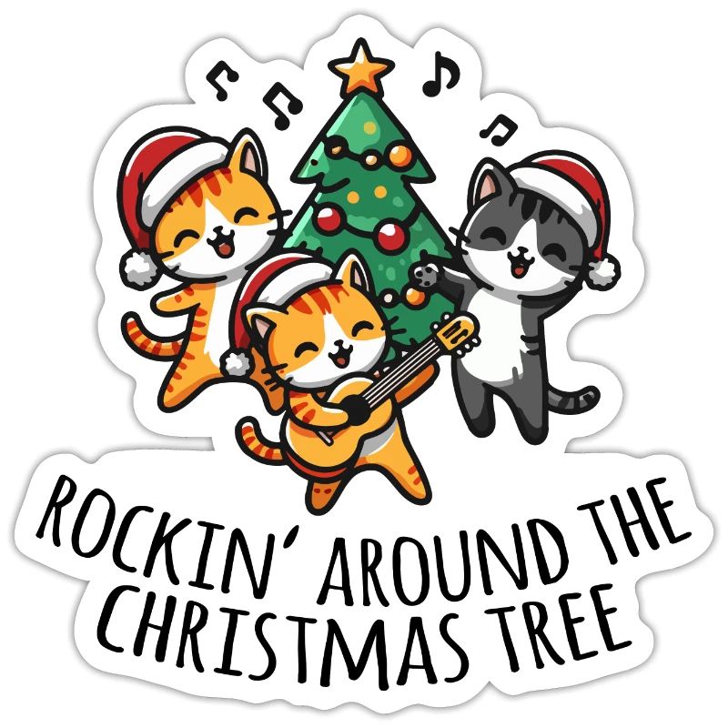 Chats dansant autour du sapin de Noël - Pull de Noël