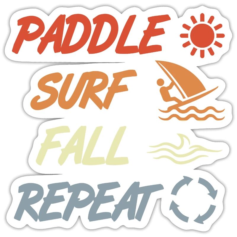 paddling, surfing, falling, repeating