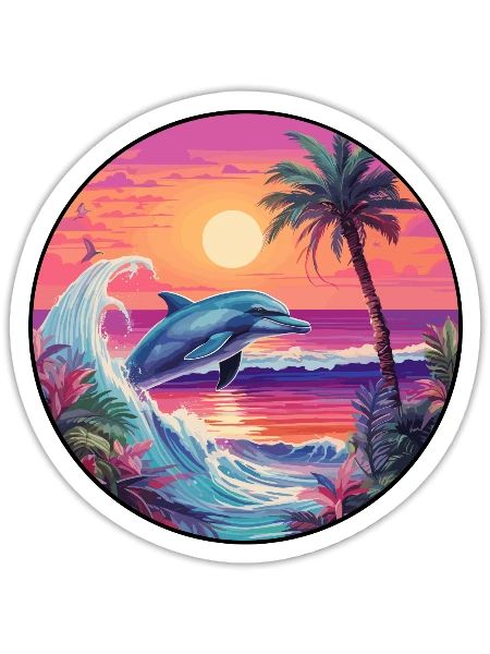 Delfin buntes Aquarell Cartoon Kawaii Tier - Sticker Größe S (10 x 10 cm) - Mattweiß - Vorne