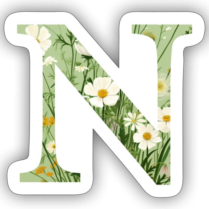 Letter N, Monogram, Floral Pattern
