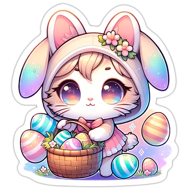 A Kitty With a Bunny Outfit Delivering Easter Eggs