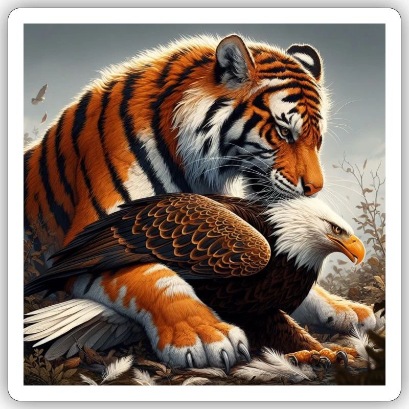 Fierce tiger devouring eagle