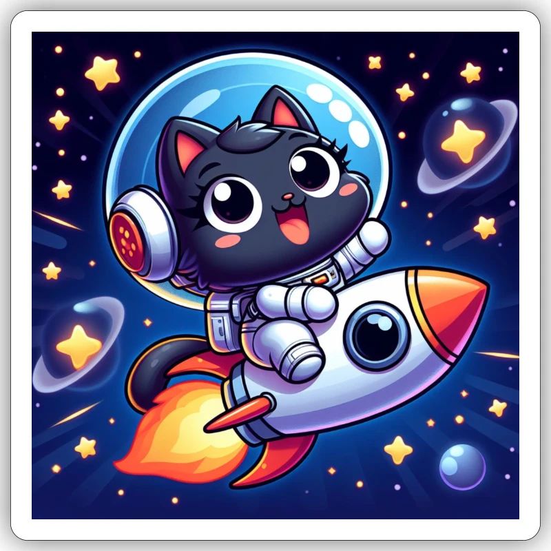Chat mignon de l’espace dans l’espace sur une fusée