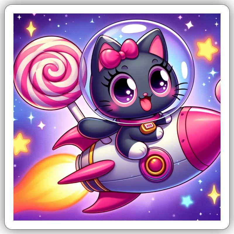 Space Kitty avec sucette et boucle rose dans l’espace