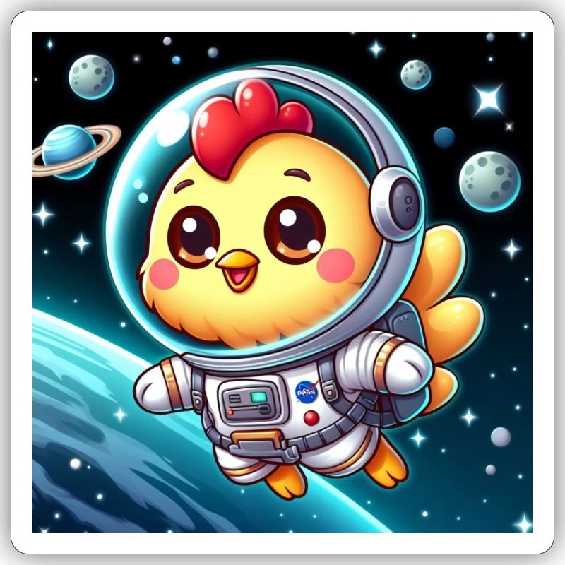 Poussin de l’espace avec costume d’astronaute dans l’espace