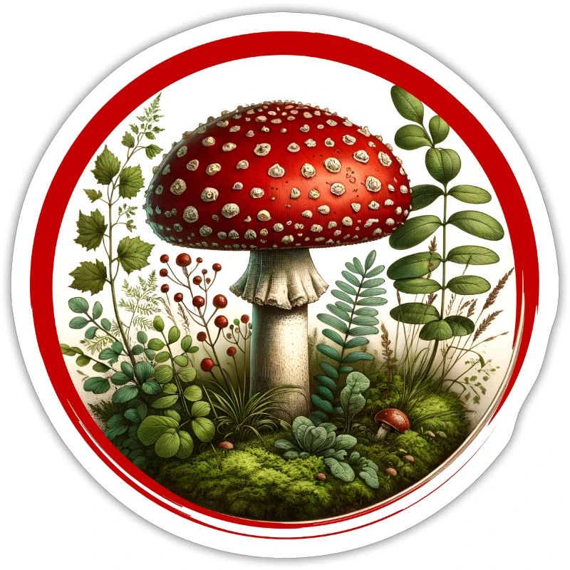 Detailed red toadstool on forest floor