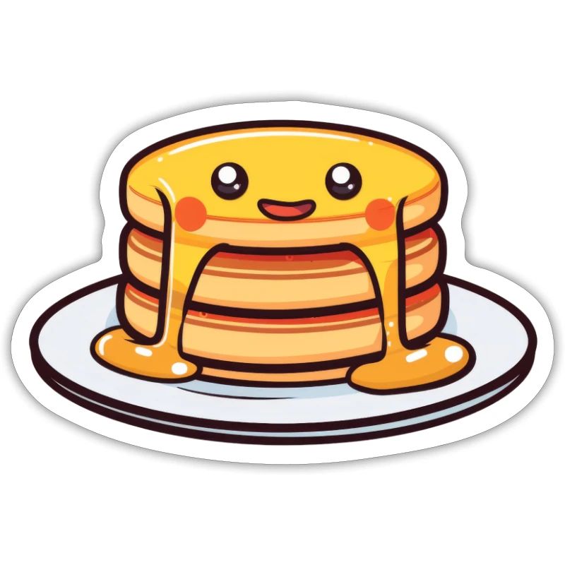 Cheerful pancake stack on plate in cartoon