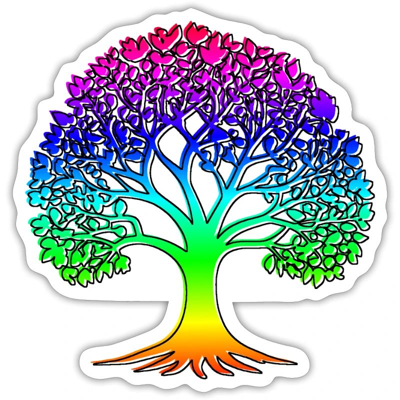 Baum mit Regenbogenmuster und schwarzem Rand