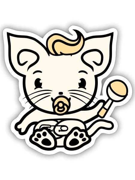 Baby Katze Süßes Schnuller Kätzchen Rassel Kind - Sticker Größe S (10 x 10 cm) - Mattweiß - Vorne
