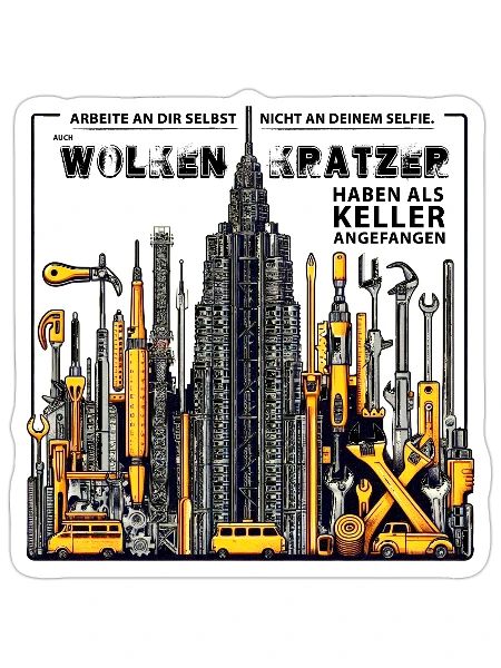 Auch Wolkenkratzer haben als Keller angefangen - Sticker Größe S (10 x 10 cm) - Mattweiß - Vorne
