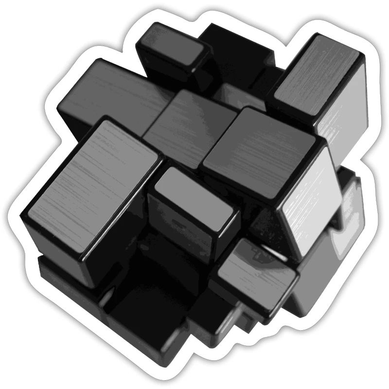 cube déstructuré gris argent en perspective