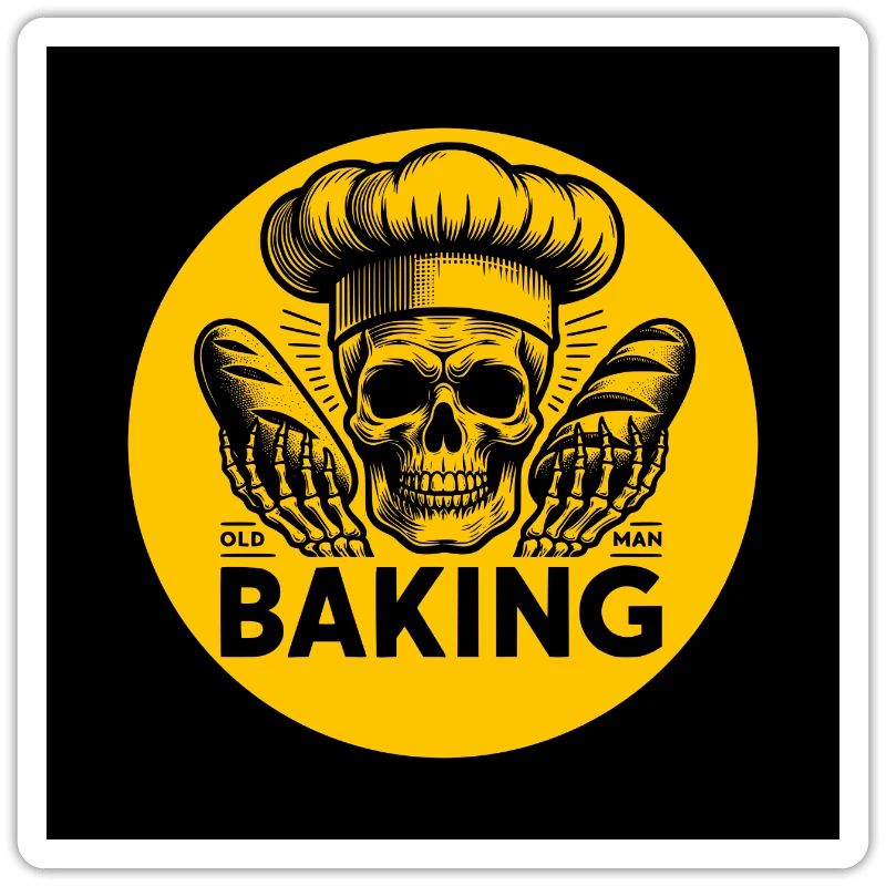 Old Man Baking Skull with Baker's Hat Baking Bread
