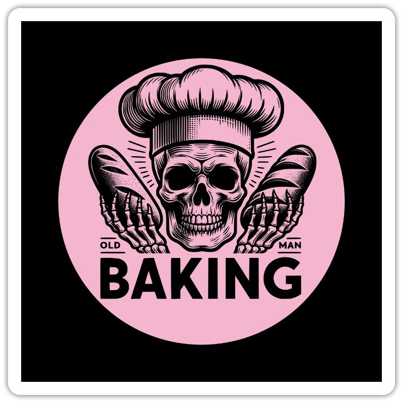 Old Man Baking Skull with Baker's Hat Baking Bread