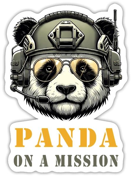 Panda in Mission / Militär - Sticker Größe S (10 x 10 cm) - Mattweiß - Vorne