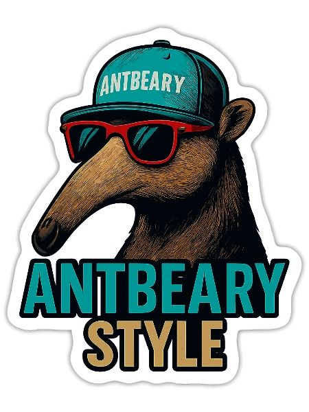 Dessin animé de Fourmilier style Antbeary - Sticker taille S (10 x 10 cm) - blanc mat - Devant