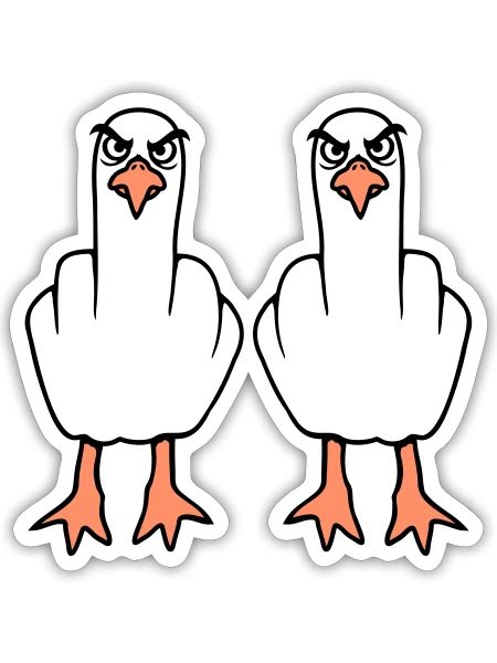 2 Seagulls Doigt d’honneur Insulte Stinkfinger Équipe - Sticker taille S (10 x 10 cm) - blanc mat - Devant
