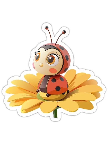 Süßer Marienkäfer auf einer Blume - Sticker Größe S (10 x 10 cm) - Mattweiß - Vorne