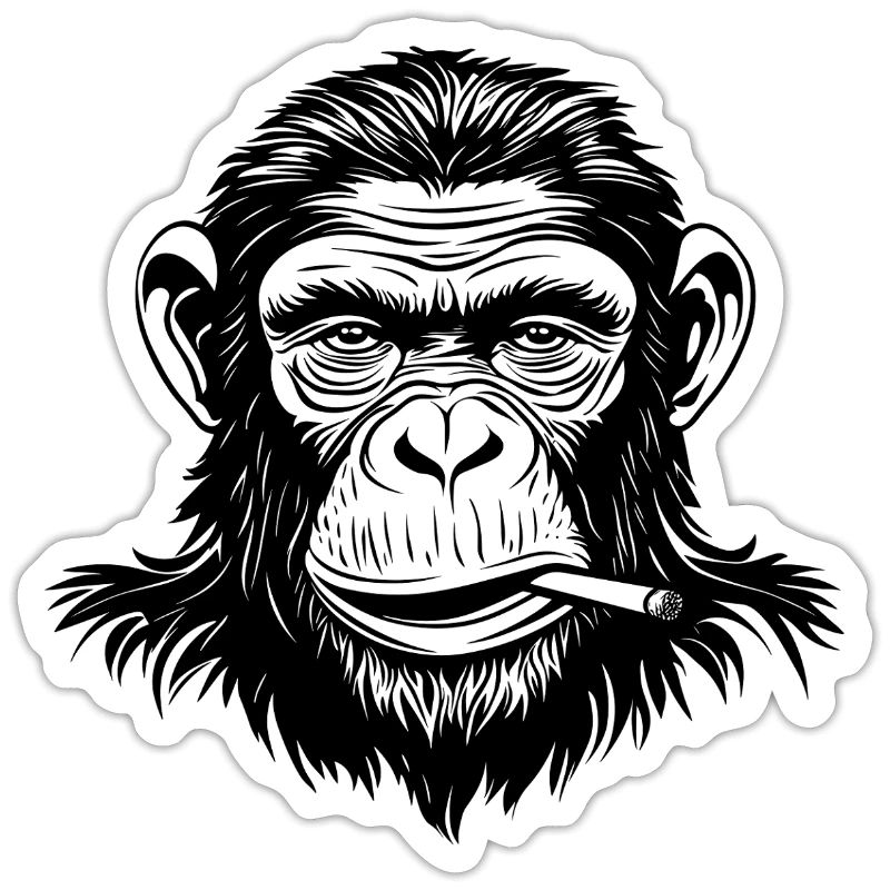 Cool Monkey with Cigar – Black and White Vector Monkey