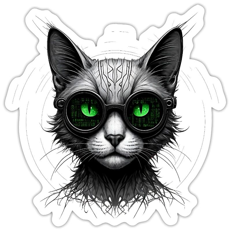 Green Eyes Computer Coder Geek Cat