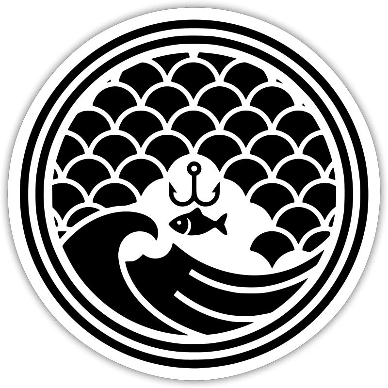 Japan Angler Wave Hook Design Vector