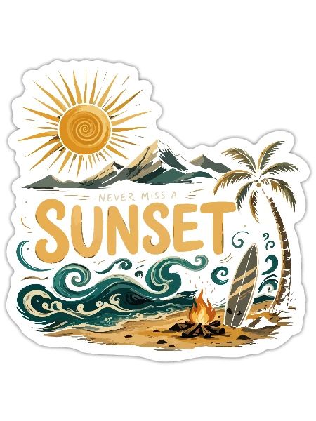 Sunset on the beach surf - Sticker size S (10 x 10 cm) - white matte - Front
