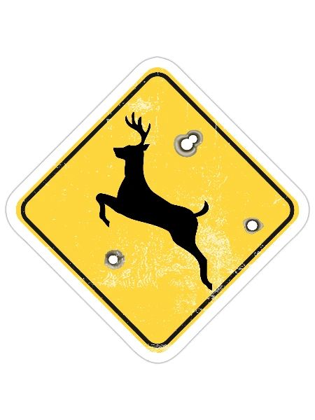 Deer Crossing Sign with Bullet Holes Funny Hunting - Sticker Größe S (10 x 10 cm) - Mattweiß - Vorne