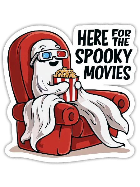 Popcorn Ghost: Spooky Movie Night - Sticker Größe S (10 x 10 cm) - Mattweiß - Vorne