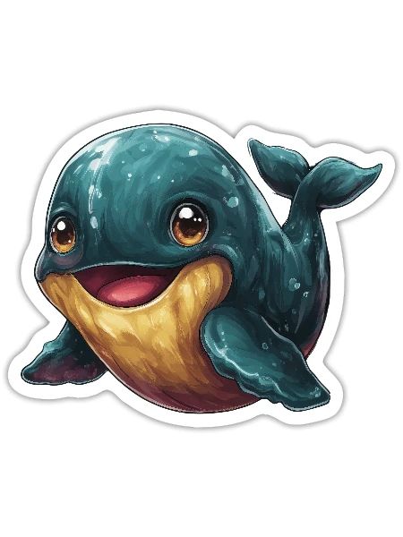 Kuschelfreund Wal Cartoon - Sticker Größe S (10 x 10 cm) - Mattweiß - Vorne