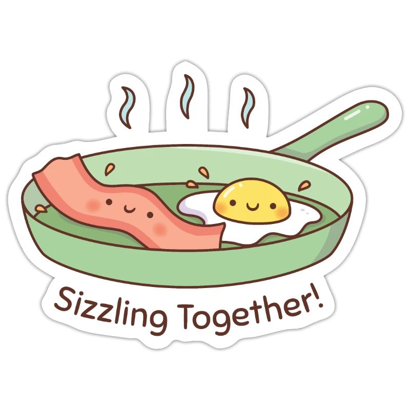 Doodle mignon oeuf et bacon grésillant ensemble