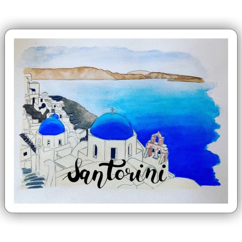 Oia à l'aquarelle