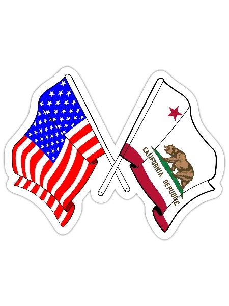Flagge der USA und des Bundesstaates Kalifornien gekreuzt - Sticker Größe S (10 x 10 cm) - Mattweiß - Vorne