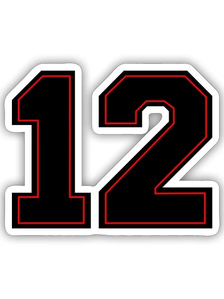 Rote Zahlen 12 Umriss - Sticker Größe S (10 x 10 cm) - Mattweiß - Vorne