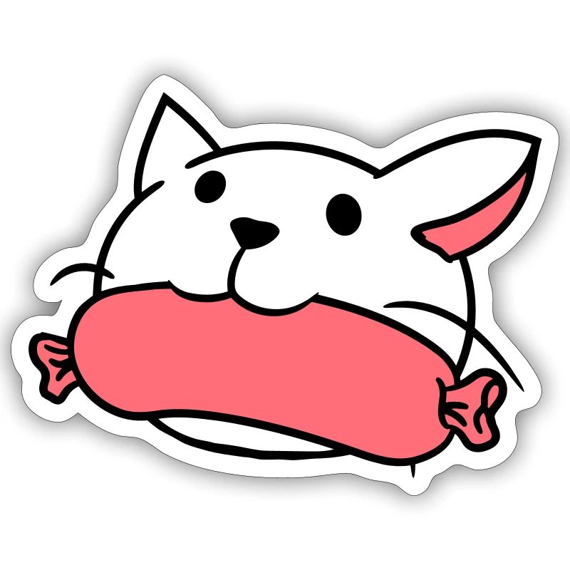 Cute Cat Eats Sausage Mouth Eats Sausage Head
