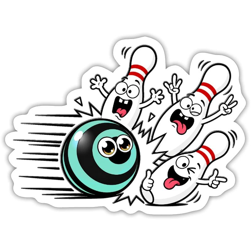 Lebendige Bowlingball mit frechen Pins