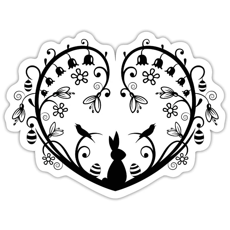 Heart with Easter bunny, snowdrops and easter eggs