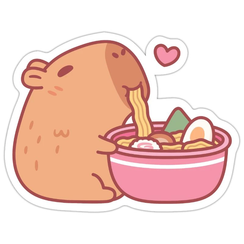Capybara mignon mangeant des ramen