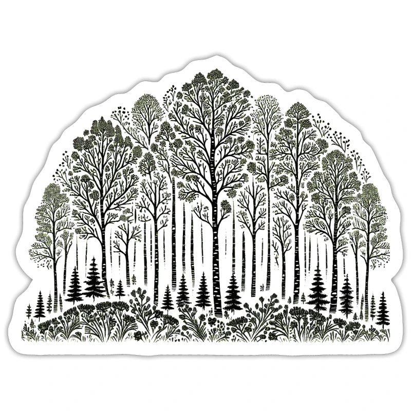 Black on White Birch Forest Pattern