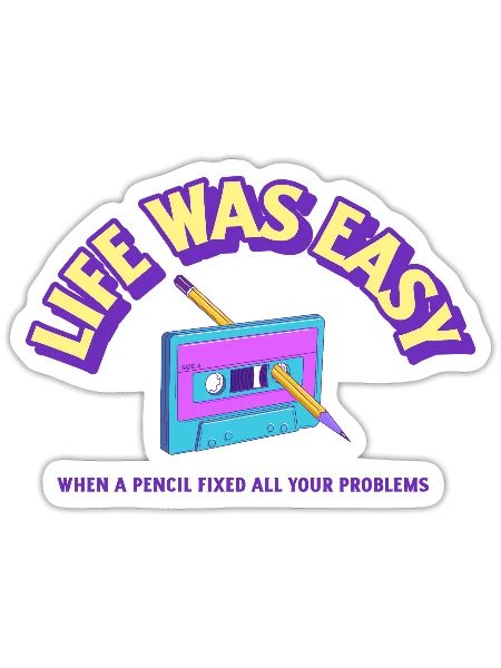 Easy Life with a casette and a pencil - Sticker Größe S (10 x 10 cm) - Mattweiß - Vorne