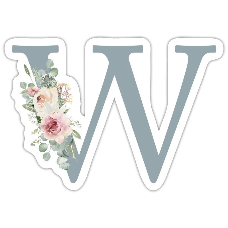 W| Monogramme | Eucalyptus Pastel Fleur Bleu