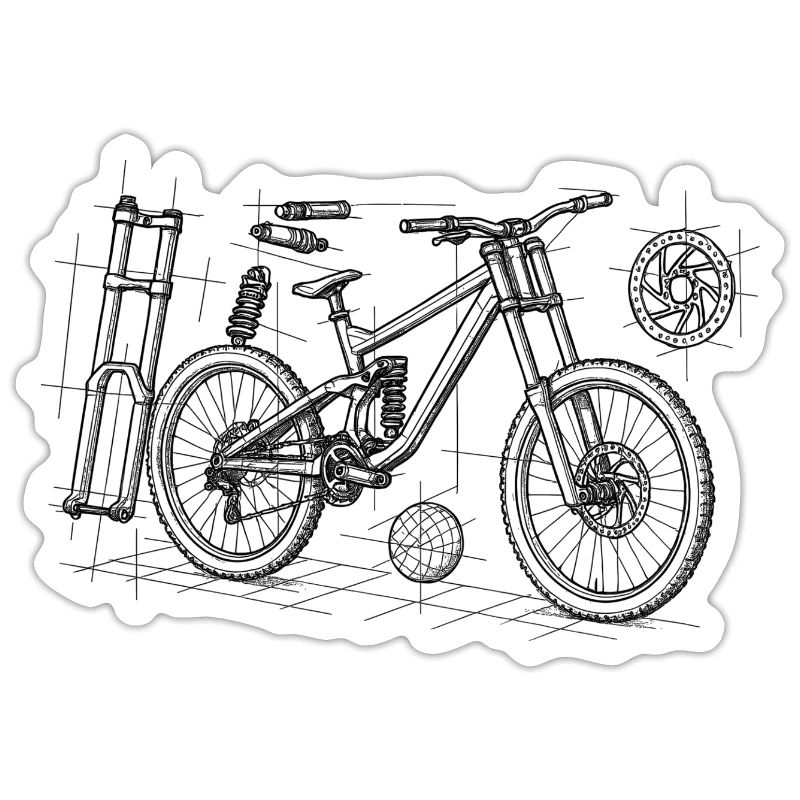 DH Bike Exploded Drawing - Geometry Sketch