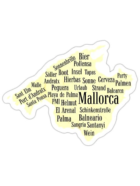 Mallorca Wordcloud Insel Urlaub Sonne - Sticker Größe S (10 x 10 cm) - Mattweiß - Vorne